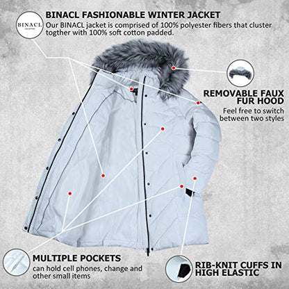 BINACL Women's Winter Warm Thicken Long Outwear Pockets Coat Parka Jacket XS-3XL - color: White, size: Medium