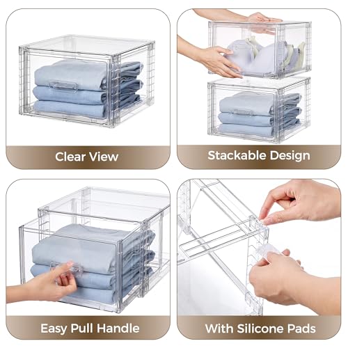 Vtopmart 4 Pack Clear Stackable Closet Storage Drawers 15QT, Medium - color: clear