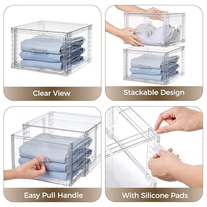 Vtopmart 4 Pack Clear Stackable Closet Storage Drawers 15QT, Medium - color: clear