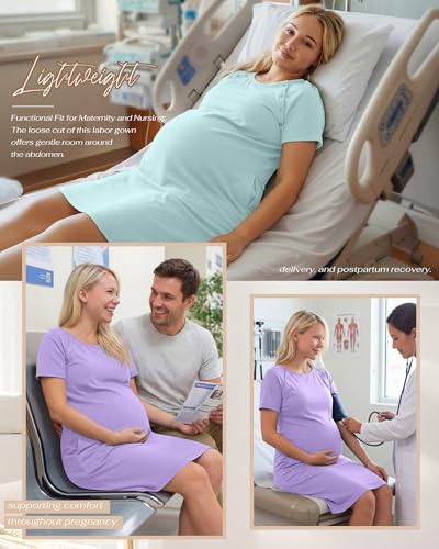 Huukeay 2 Pack Labor and Delivery Hospital Gown - color: Light Purple, Mint Green, size: Small