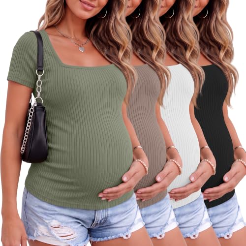 Ficerd 4 Pack Women's Maternity Shirts - color: Gray Green, Coffee, White, Black, size: XX-Large
