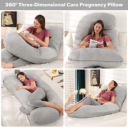 Elover U Shaped Pregnancy Pillow,Full Body Maternity Support - color: Minky Dot Velvet-light Gray