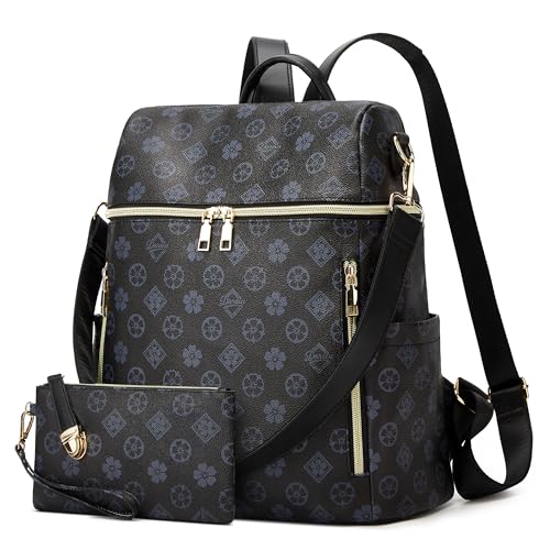 Makes Backpack Purse for Women PU Leather Casual Backpack Daily Travel Bag - color: Black Triple Zip