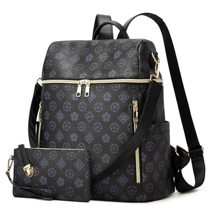 Makes Backpack Purse for Women PU Leather Casual Backpack Daily Travel Bag - color: Black Triple Zip