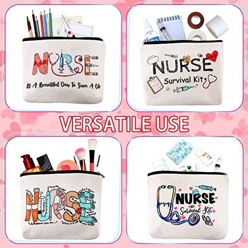Pinkunn 9 Pcs Nurse Makeup Bags Gifts for Nurses Cosmetic Bag Zipper