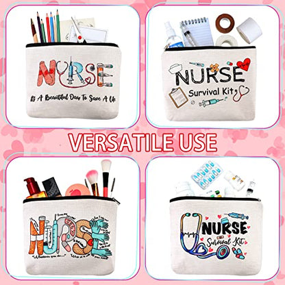 Pinkunn 9 Pcs Nurse Makeup Bags Gifts for Nurses Cosmetic Bag Zipper