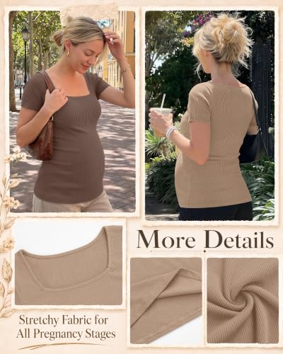 Ficerd 4 Pack Women's Maternity Shirts - color: Apricot, Khaki, Brown, Black, size: Large