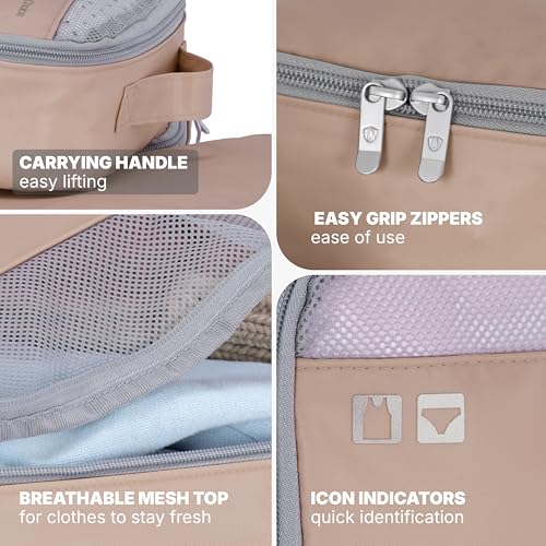 Traveler's Choice Cloverland Packing Cubes, 5-Piece Set, Light Beige - color: Light Beige