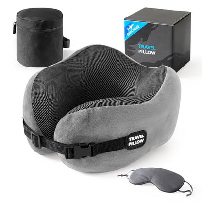 Neck Pillow Travel Pillow, Light Gray with Eye Mask - color: Light Gray, With Eye Mask