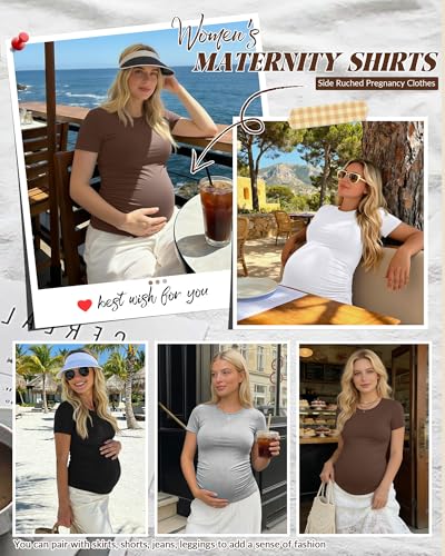 Huukeay 4 Pack Women's Short Sleeve Maternity Tops - color: Black, White, Light Gray, Coffee, size: Medium