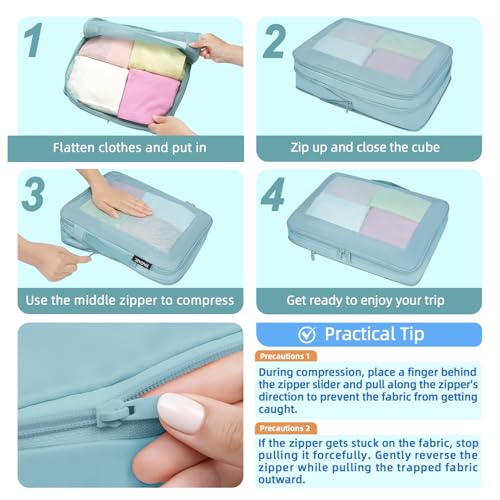 BAGAIL 4 Set/6 Set/8 Set Compression Packing Cubes Travel Accessories Expandable Packing Organizers (Square Mesh, 06-Dusty Blue) - color: 06-Dusty Blue, style: Square Mesh
