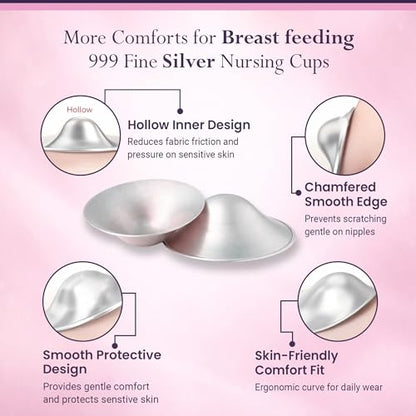 999 Pure Silver Nursing Cups for Breastfeeding – Silver Nipple Covers Breastfeeding Moms Use, Silver Nipple Shield & Nursing Cups for Sore, Sensitive Nipples, Reusable Silver Cups Breastfeeding Care - size: Regular