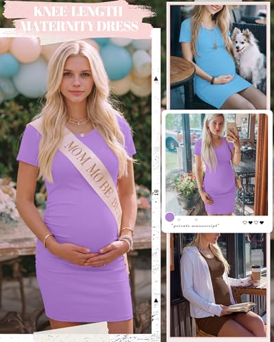 Riyiper 3 Pack Womens Maternity Short Sleeve Dresses - color: Light Blue, Light Purple, Coffee, size: Large