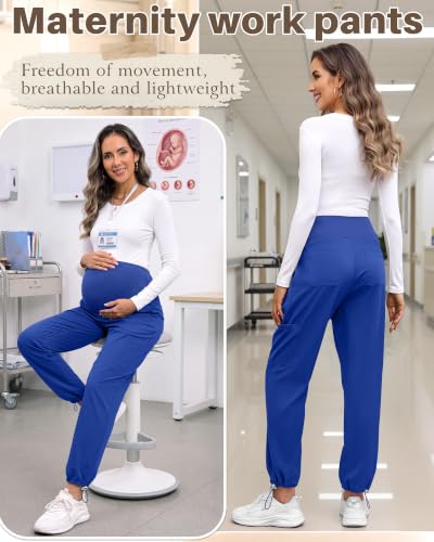 Locoowai 3 Pack Women's Maternity Jogger Scrub Pants with Pocket - color: Sapphire Blue, Sapphire Blue, Sapphire Blue, size: Medium