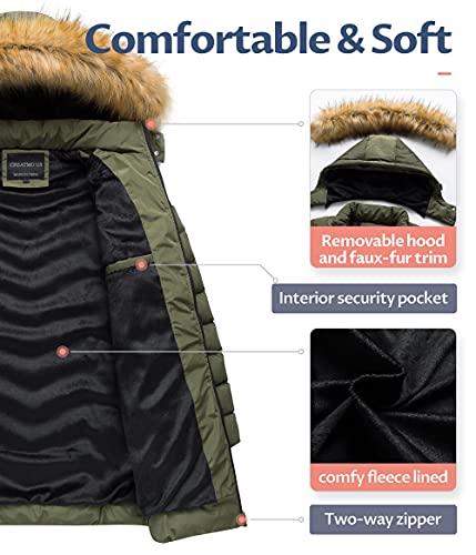 CREATMO US Women's Winter Hooded Coat Waterproof Warm Long Puffer Jacket Parka - color: Army Green, size: X-Large