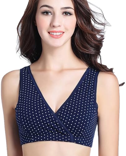 CAKYE 3 Pack Maternity Nursing Sleep Bra Breastfeeding Cotton Bralette - color: Navy Dot/Grey/Lavender, size: Medium