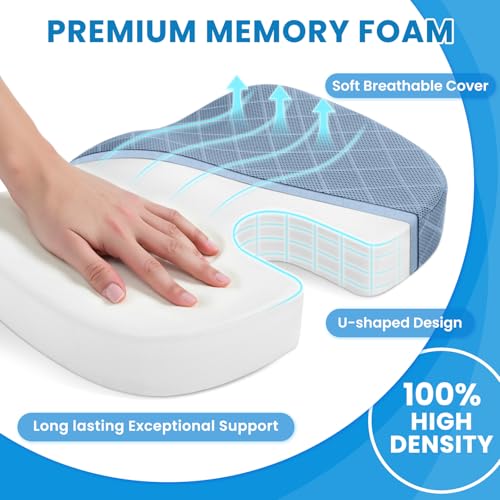 TushGuard Memory Foam Office Chair Seat Cushion - Light Blue, Large - color: Light Blue, size: Large