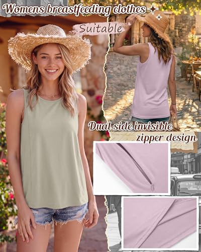4 Pack Women Nursing Tank Tops Breastfeeding - color: Cement Gray, Light Purple, White, Black, size: Medium