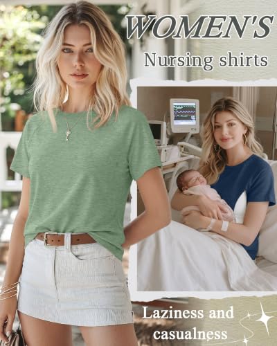 Huukeay 3 Pack Women's Nursing Tops - color: Gray Blue, Light Pink, Light Green, size: Medium