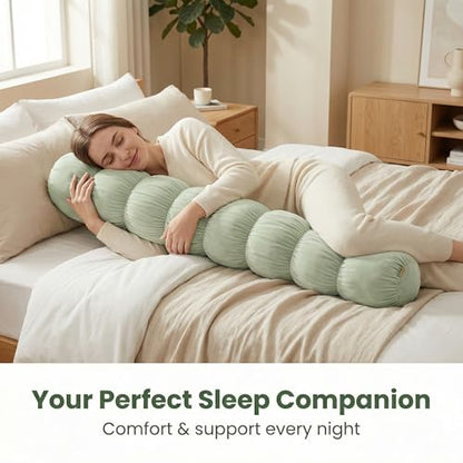 Pat. Pend. Cylinder Pillow for Bed, 47 Inch, Celadon Green - color: Celadon Green, size: 47"x 7.87"