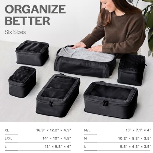 Aerotrunk Compression Packing Cubes for Travel, 6-Pack, Black - color: Black, size: 6-Pack