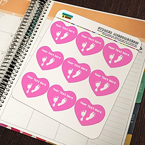 Personalized Custom 1 Line Baby Feet on Pink Shower Heart Shaped Planner - color: Clear