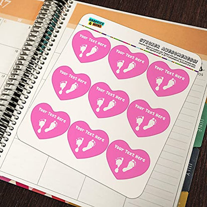 Personalized Custom 1 Line Baby Feet on Pink Shower Heart Shaped Planner - color: Clear