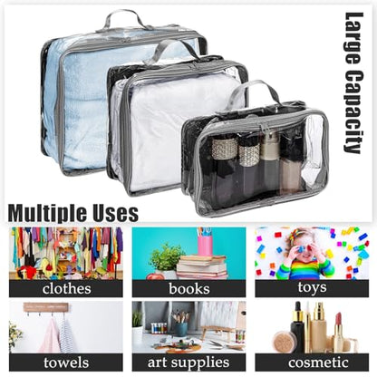 Hillban 6 Pcs Large Clear Packing Cubes for Travel, 3 Sizes PVC Bags, Gray - color: Gray