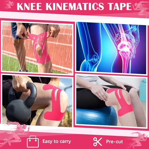 50 Pcs Precut Kinesiology Tape for Knees, Rose Red - color: Rose Red