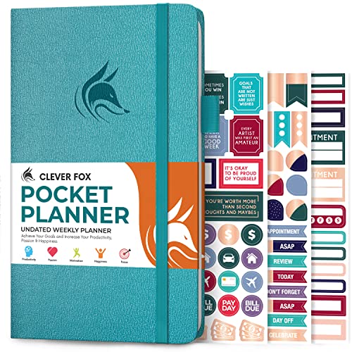 Clever Fox Pocket Planner, Mini Undated Weekly Calendar, Small Aquamarine - color: Aquamarine, size: Pocket size (3.7" x 6.7")