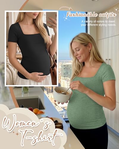 4 Pack Womens Maternity T Shirts - color: Light Green, Wine Red, White, Black, size: Large
