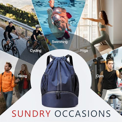 PinCute Gym Bag Drawstring Backpack for Sports, Swim, Workout, Navy Blue - color: Navy Blue