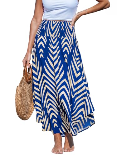 CUPSHE Women's Smocked High Waist Irregular Hem Beach Midi Skirt - color: Blue-2, size: Medium