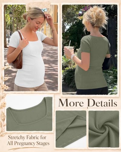 Ficerd 4 Pack Women's Maternity Shirts - color: Gray Green, Coffee, White, Black, size: X-Large