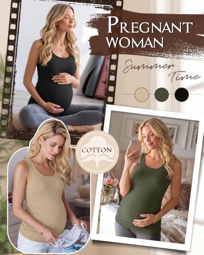 Riyiper 3 Pack Women's Maternity Tank Tops - color: Black, Army Green, Apricot, size: Large