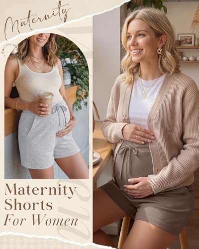 3 Pack Women Maternity Shorts - color: Coffee, Light Gray, Black, size: Medium