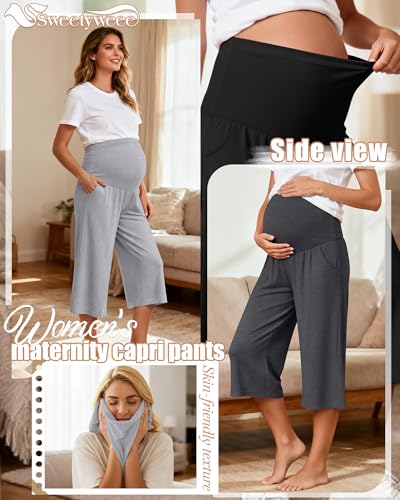 3 Pack Women's Maternity Capris - color: Black, Dark Gray, Light Gray, size: X-Large