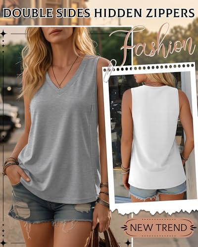 4 Pack Womens Nursing Tank Tops - color: Black, Dark Heather Gray, Light Heather Gray, White, size: Large