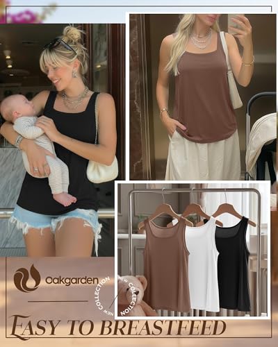 Oakgarden 3 Pack Women's Maternity Nursing Tank Tops - color: Black, White, Coffee, size: Medium