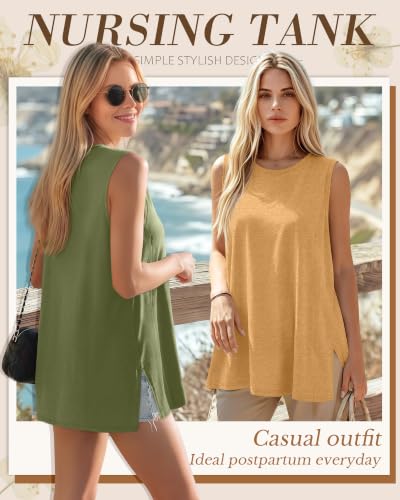 4 Pack Nursing Breastfeeding Tank Tops - color: Yellow, Green, Cream, Black, size: Small