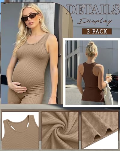 Locoowai 3 Pack Women's Maternity Tank Tops - color: Apricot, Light Brown, Brown, size: X-Large