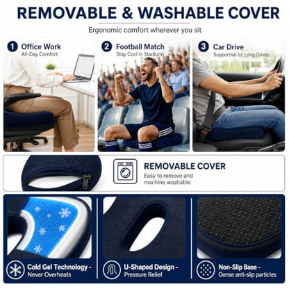 Gel Seat Cushion for Office Chair, Memory Foam, Blue - color: Blue