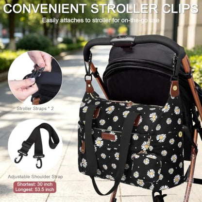 Pritent Diaper Bag Tote Waterproof Maternity Baby Bags with Pacifier Case - color: Daisy, size: Medium