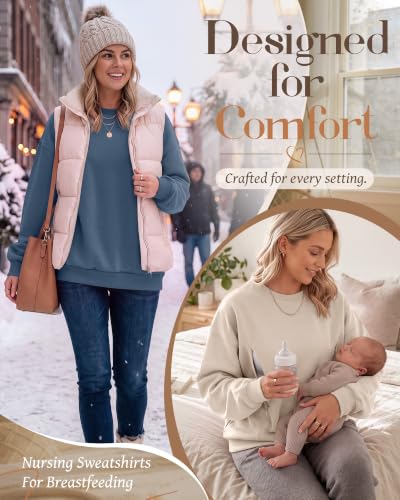 Locoowai 2 Pack Women's Oversize Nursing Sweatshirts - color: Apricot, Haze Blue, size: XX-Large