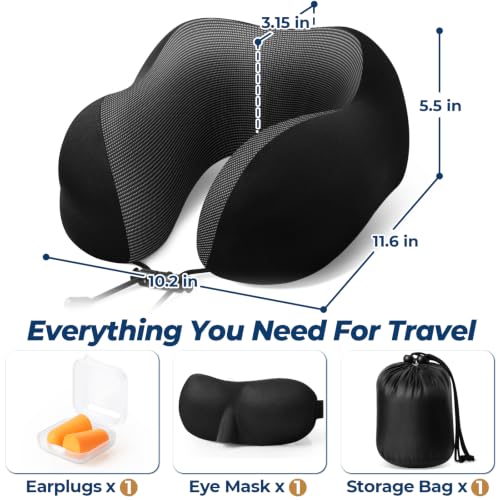ExploreBliss Travel Pillow, Memory Foam Neck Pillow Airplane, Black - color: Black