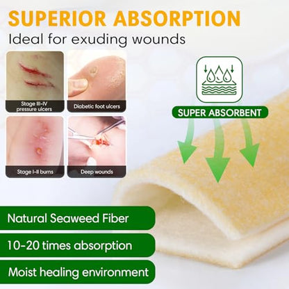 Manuka Honey Calcium Alginate Wound Dressing, 3"×3", 12 Individual Pack - size: 3×3 Inch