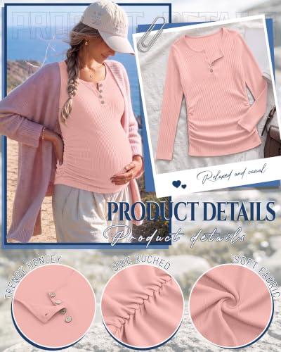Women's Maternity Long Sleeve Shirt Pregnancy Top - color: Light Pink, size: Medium