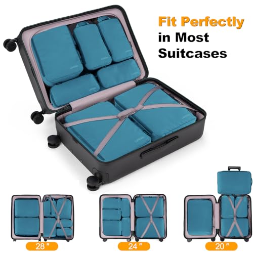 Lumesner 8 Set Compression Packing Cubes, Travel Suitcase Organizers - color: Blue
