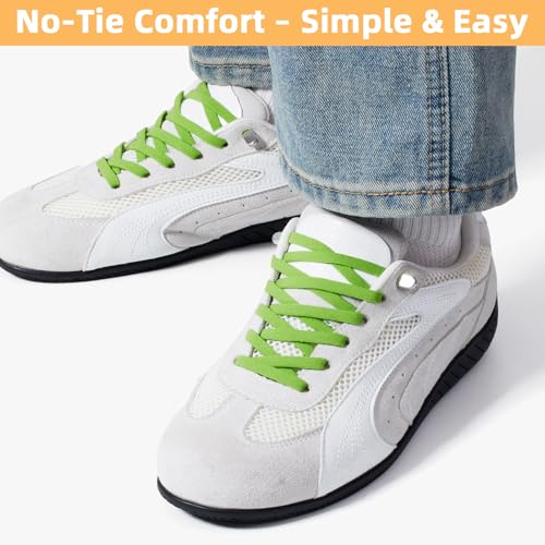 Stepace 2 Pairs Flat Elastic No Tie Shoe Laces for Kids and Adults Sneakers - color: Apple Green