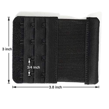 Women's Bra Extenders 4 Hook / 3 Hook / 5 Hook / 2 Hook Soft Comfortable Stretchy Bra Extension Strap - color: Black, 3/4 Inch Spacing